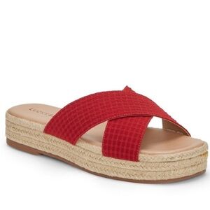 Lucky Brand Red Cross-Strap Espadrille Platform Slide